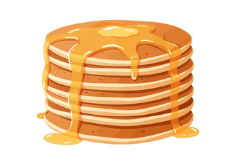 A stack of pancakes covered in syrup topped with a pat of butter