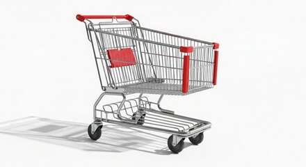 Visualize Seamless Shopping Experience with a Sleek Shopping Cart on White Backdrop, Perfect for Retail Marketing and Grocery Ads, Promoting Convenience and Consumerism