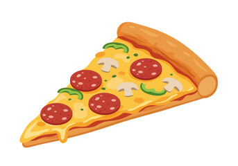 Slice of pizza pepperoni mushroom green pepper toppings cheese crust