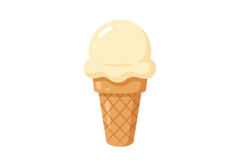 Vanilla ice cream cone with a scoop featuring a classic waffle pattern on the cone