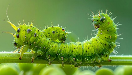 Close-up of two green caterpillars