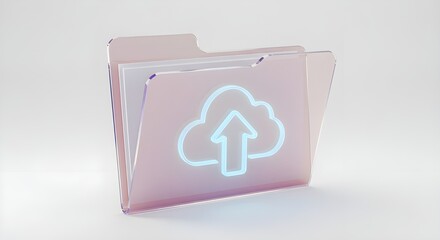 Pink folder with cloud upload icon for file sharing on white background