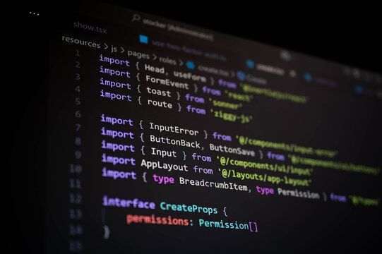 Close-up of TypeScript code showing multiple import statements in a modern web application project, representing modular programming, software structure, and clean code architecture.