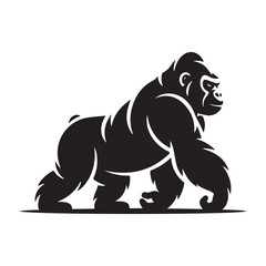 Fototapeta premium Powerful Gorilla Silhouette Walking with Determination and Strength in Striking Black and White Design Symbolizing Wildlife Conservation and Primates