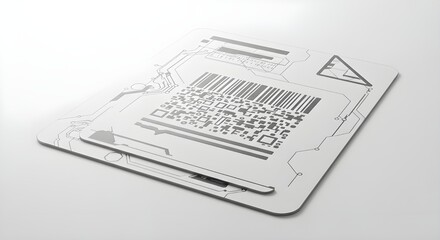 Two futuristic metal cards with barcode and circuit design on white background
