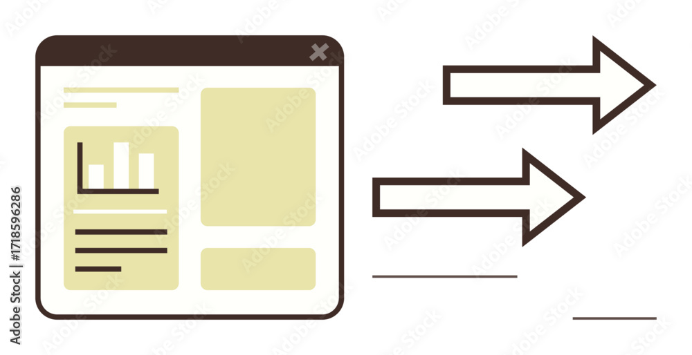 Poster web page with chart and text layout accompanied by directional arrows representing information shari