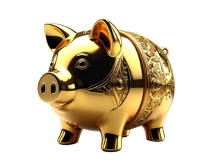  Shiny gold piggy bank icon of prosperity and money savings isolated on transparent background PNG