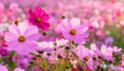 Obraz premium Beautiful cosmos flowers in a field