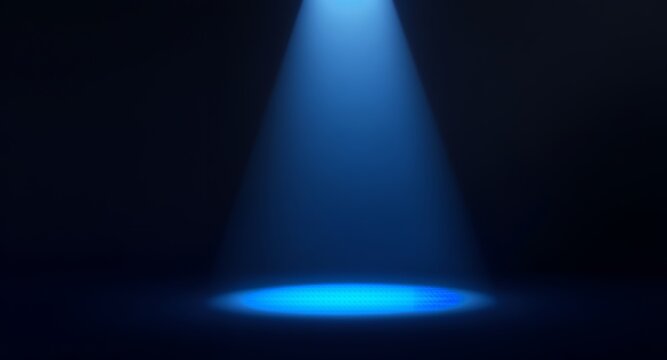 Blue Spotlight on Dark Stage, Abstract Background, Light Effect, Studio Lighting, Product Presentation Template