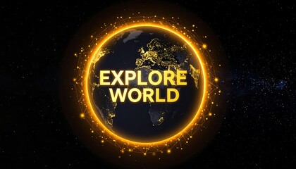 Earth graphic, "EXPLORE WORLD" text, glowing ring