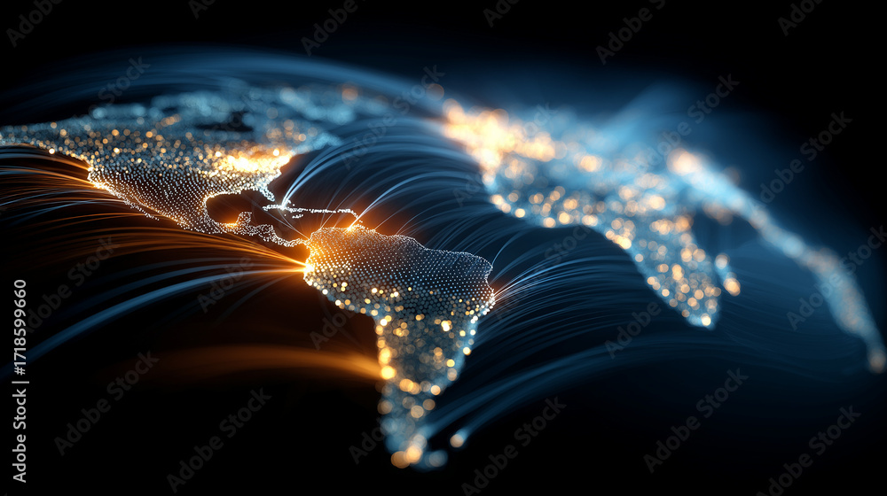 Poster global connectivity: a dynamic and vibrant digital map of the world illuminates the intricate web of