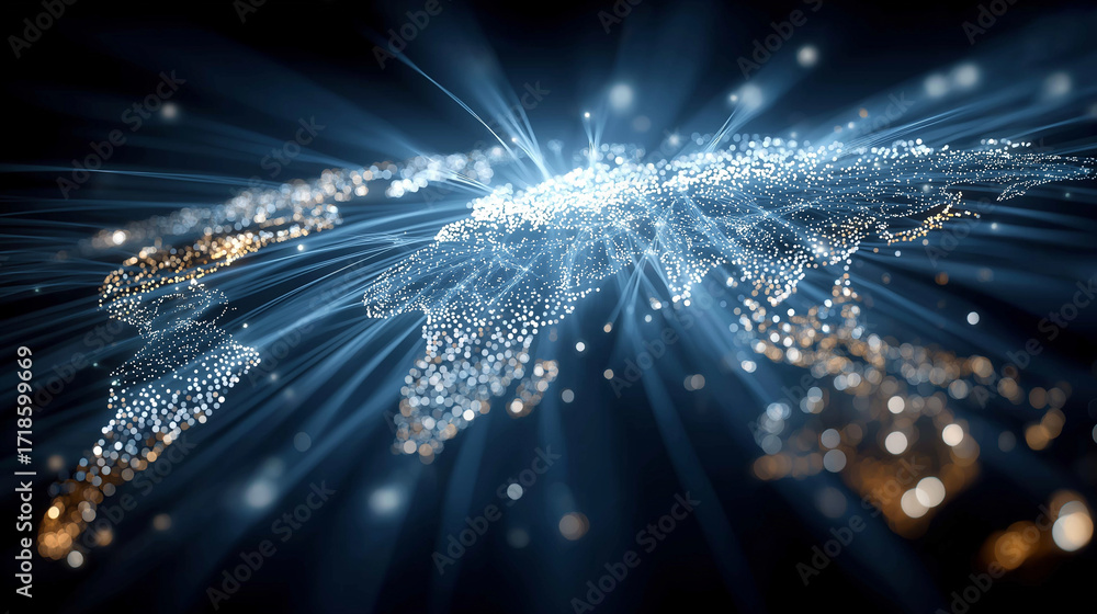 Poster global network: an intricate and glowing depiction of a global network, highlighting the interconnec