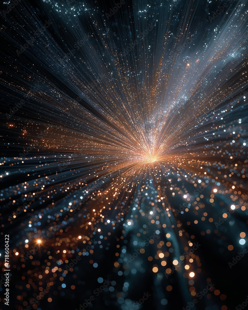 Poster celestial burst: witness the dazzling spectacle of a cosmic burst, with radiant particles emanating 