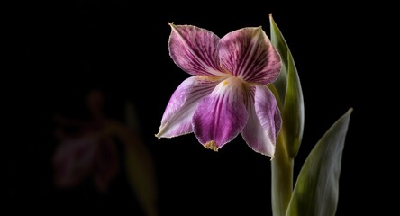 Obraz premium Striped Purple Flower Close-up Studio Shot, Botanical Bloom, Floral Photography, Macro Image