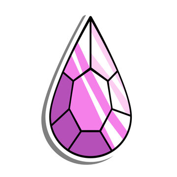 Stylized teardrop shaped gemstone in pink and purple tones with bold facets and shadow. Vibrant and elegant design perfect for jewelry, fantasy themes, or decorative.