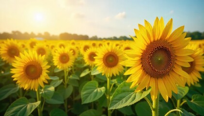 Sunflowers at Harvest A Vibrant Field Bursting with Golden Petals Under the Summer Sun