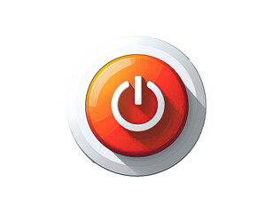 Round, orange power button icon with white outline and inner circle