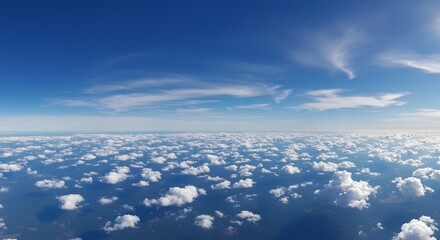 輝く青空 綿菓子雲海 広がる大空 爽快な眺め. AI Generated