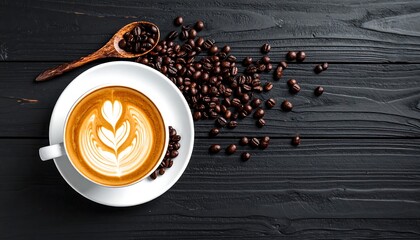 Latte art on a dark wooden table (1)