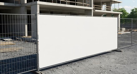 Outdoor Blank Billboard Mockup on Construction Site Fence