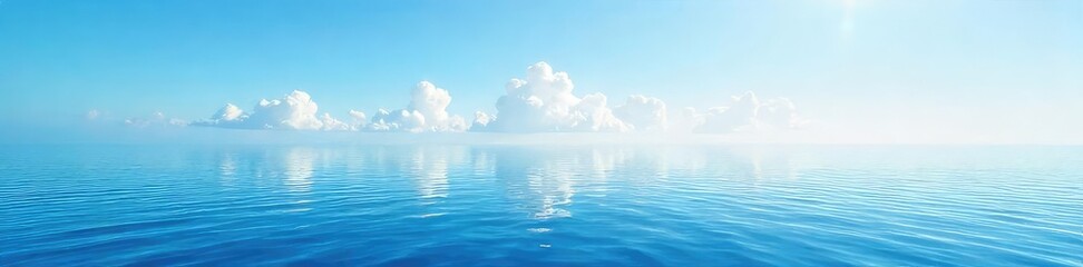 Obraz premium Serene ocean horizon view, calm water reflecting the sky, endless expanse of blue Perfect for travel, nature, and tranquility themes , summer, serenity landscape