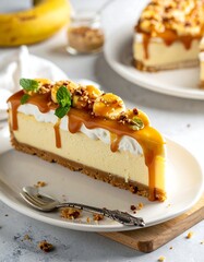 Creamy banana caramel cheesecake slice