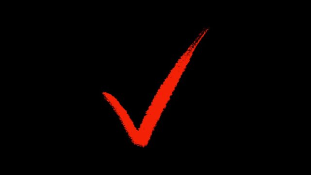 Bold red check mark animation appears on a black background, symbolizing approval and success. Perfect for affirmation themes