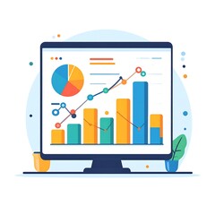 Vibrant Data Visualization: Computer Screen Displaying Colorful Charts and Graphs