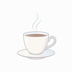A minimalist vector illustration of a single coffee cup with steam rising, set against a clean white background, using soft pastel colors and simple geometric shapes
