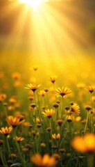 Fototapeta premium Serene Saffron Wildflower Field Golden Light Bathes Peaceful Meadow in Ethereal Glow, Evoking Calm and Spirituality