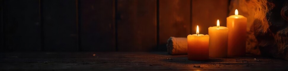 Warm Candlelight Illuminates Dark Room, Casting Soft Shadows Perfect for Romantic, Cozy, or Mysterious Projects