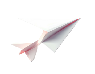 Folded paper airplane, light beige/pink, angled flight