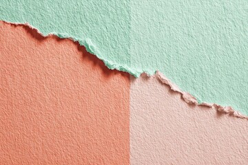Torn pastel paper, peach, pink, and mint hues