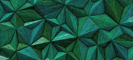 Abstract geometric pattern of teal and green triangles