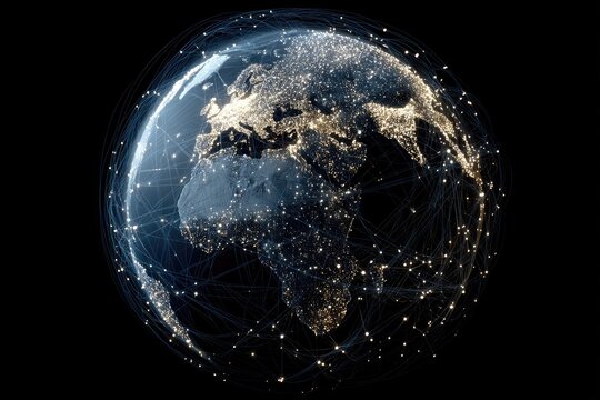 Illuminated globe with intricate network connections - Powered by Adobe
