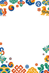 Traditional Pattern Frame Decoration, Isolated Background. Colorful Korean Motifs and Symbols, Border Design with Folk Beauty, Traditional Event Invitation