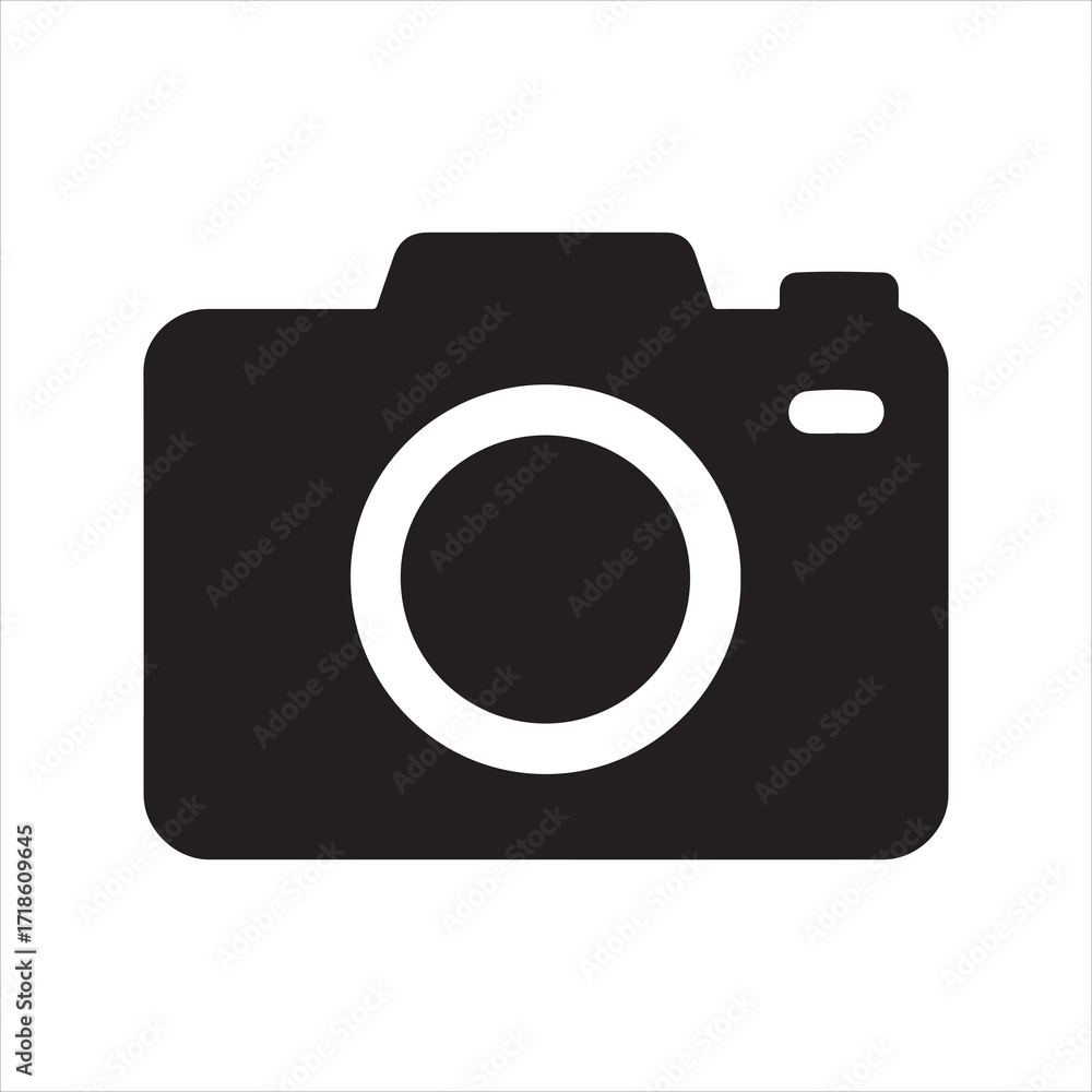 Poster sleek black and white camera icon for photography and visual arts projects emphasizing simplicity an