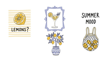 Vibrant summer vibes with fresh lemons, refreshing drinks, and playful citrus motifs perfect for seasonal promotions and cheerful designs