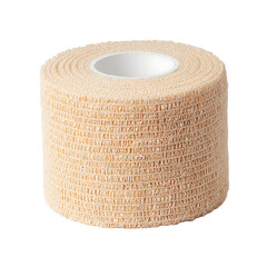 Elastic bandage roll in neutral tones for injury support wound care and medical use Soft flexible material on a transparent background