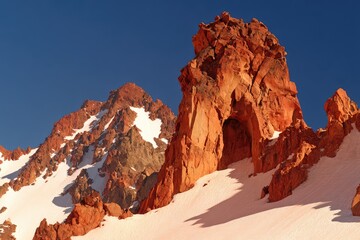 Red rock mountain peak, snow-capped