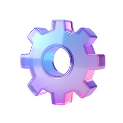 3D rendered, iridescent gear icon, soft pastel purple-pink gradient