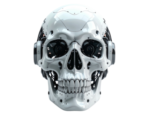 White robotic skull, mechanical features
