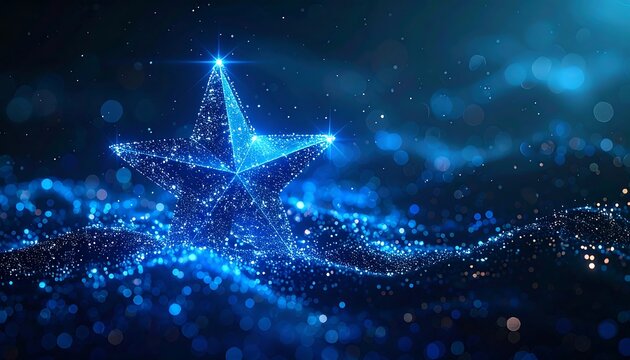 Abstract digital star on a dark blue background - Powered by Adobe