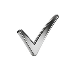 A gleaming metallic checkmark symbol against a transparent background representing success agreement and positive confirmation