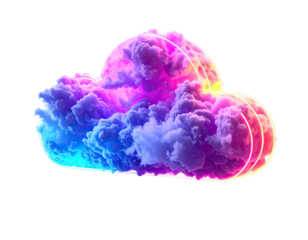 Vibrant cloud graphic with neon outlines, filled with swirling colors