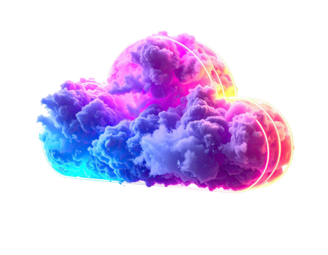 Vibrant cloud graphic with neon outlines, filled with swirling colors