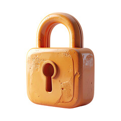 3D rendered, orange padlock with textured surface