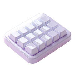 Light purple keyboard icon, 3D style, rectangular shape with square keys