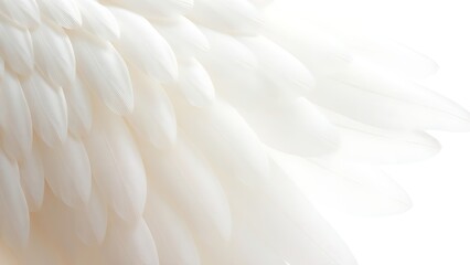 A close-up of natural white wings with detailed feather textures, illuminated by soft overhead lighting.