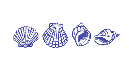 Delicate sketched seashells in calming blue hues evoke coastal tranquility and summer vibes, perfect for nautical designs and serene creative projects